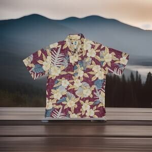 vintage KAHALA HAWAIIAN 4-BUTTON Floral Reverse Print sz L Pullover Shirt